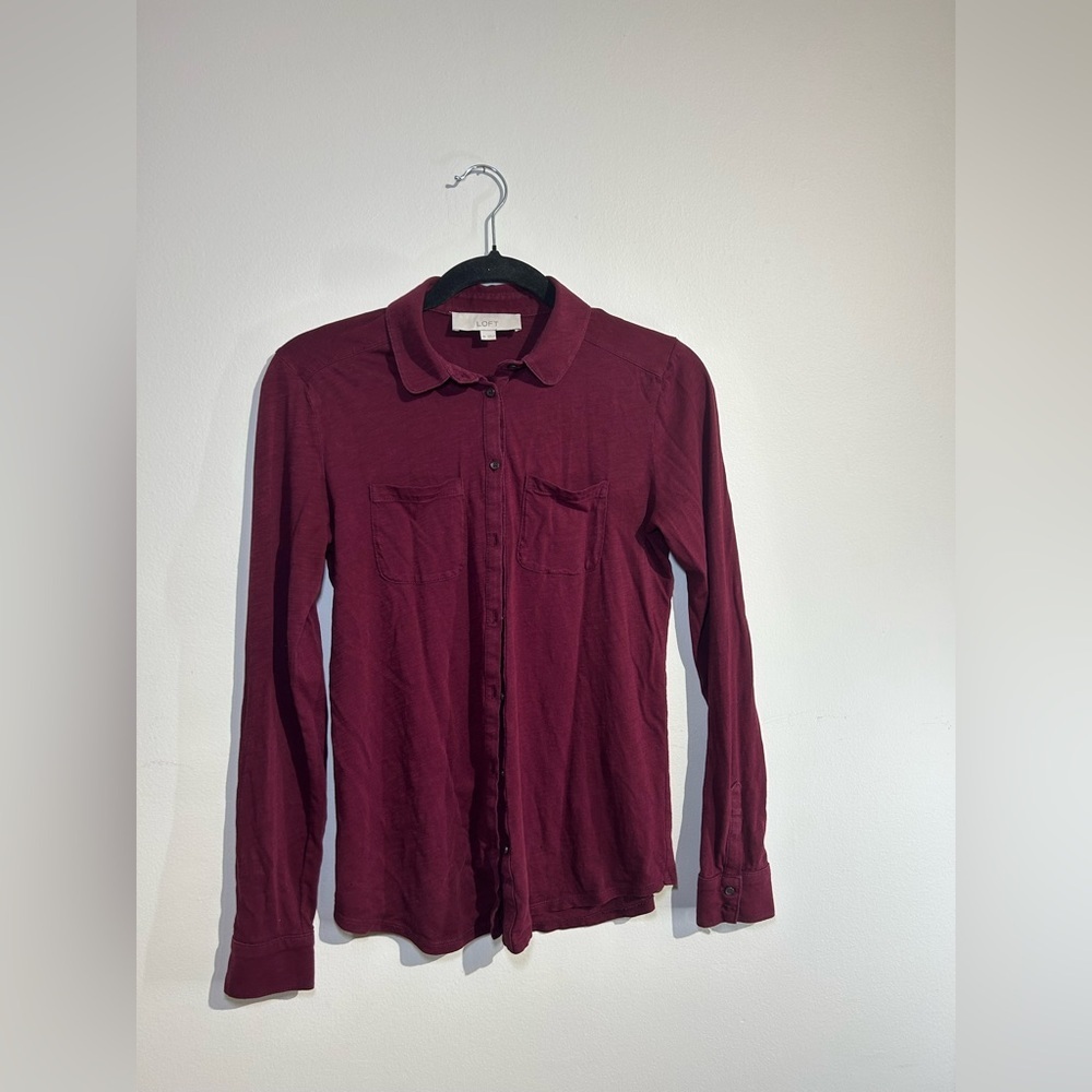 LOFT Burgundy Button-Down Long Sleeve Shirt Women’s XS